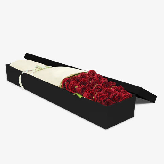 Red rose gift box by Moyses Stevens UAE featuring 24 premium red roses