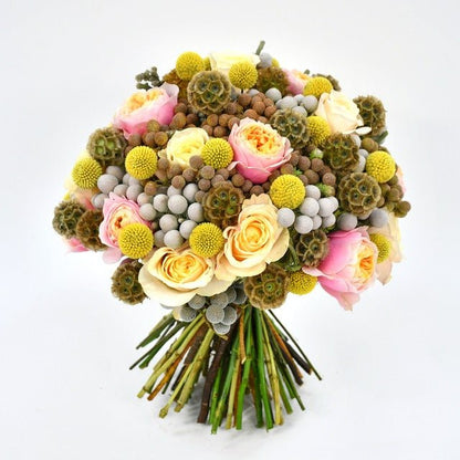 Moyses Stevens Brunia and Rose Christmas bouquet with garden roses and silver brunia