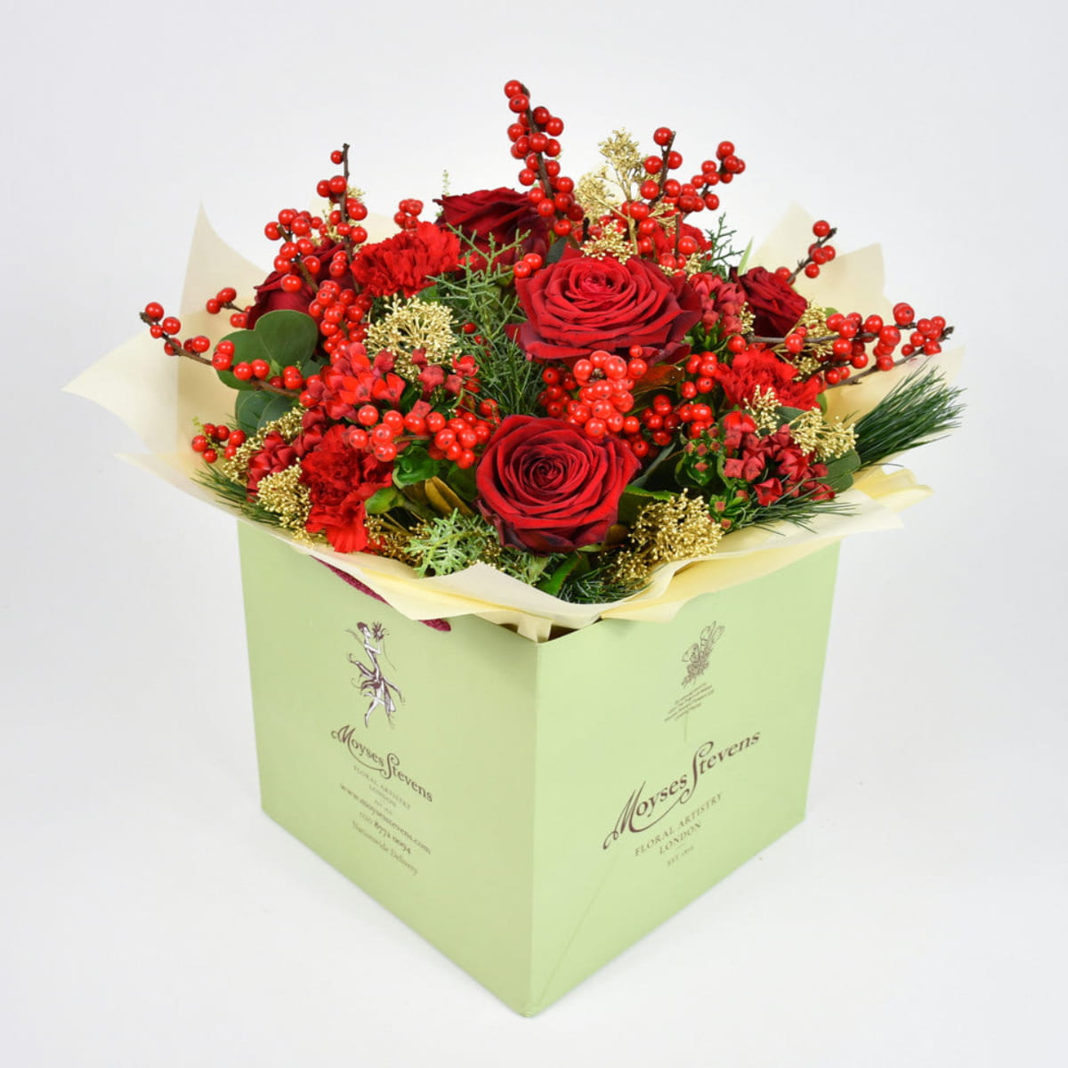 Endless love luxury flower bouquet by Moyses Stevens UAE featuring Red Roses, Red Carnations, Dark Red Carnations