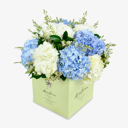 Hydrangea Delight luxury flower bouquet by Moyses Stevens UAE featuring roses and fragrant eucalyptus.