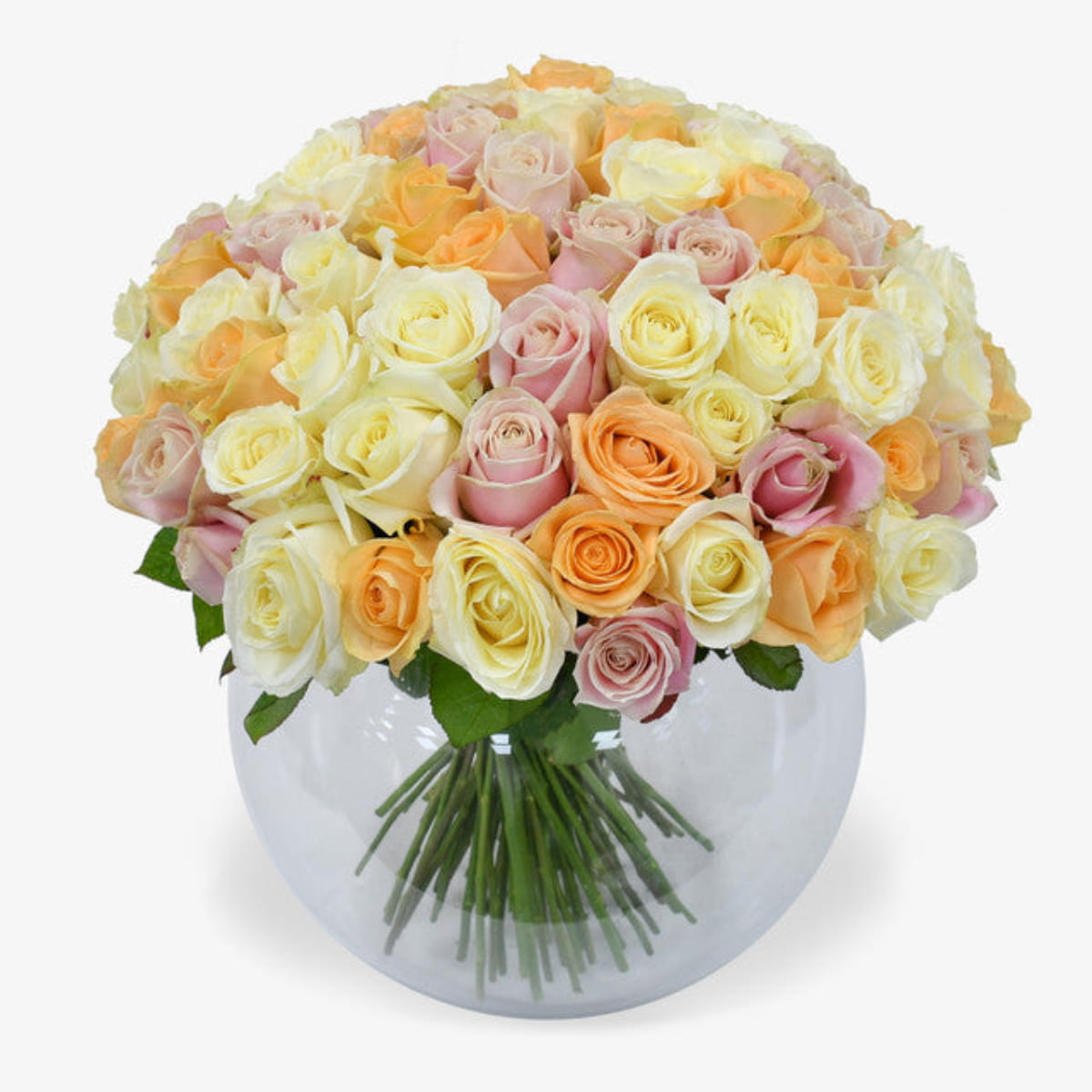 pastel beauties luxury flower bouquet by Moyses Stevens UAE featuring Roses in shades of White, Peach, and Pink